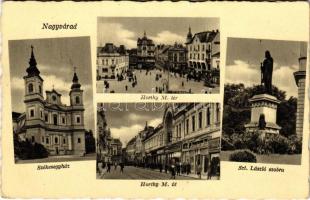 Nagyvárad, Oradea; Horthy Miklós tér és út, Szt. László szobor, Székesegyház / street and square, cathedral, statue