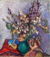 Gráber Margit (1896-1993): Csendélet zöld vázával. Olaj, vászon, jelezve balra fent. 80×70 cm. / oil on canvas, signed upper left