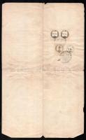 1854 2 db 1/2kr, 12kr, 2 kr okmánybélyeges okmány 32 Forint tartozásról 1854. augusztus 4-i dátummal