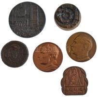 6 darabos magyar bronz emlékérem tétel, közte ~1970-1980. Településfejlesztő társadalmi munkáért Békés megye kétoldalas bronz emlékérem (60mm) T:1-,2 patina