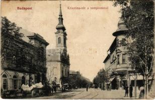 1914 Budapest I. Krisztina tér és templom, cukrászda, gyógyszertár