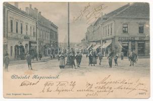 1900 Kaposvár, Fő tér, Geiszler Nep., Pollák József, Steinitz üzlete. Gerő Zsigmond kiadása (ázott / wet damage)