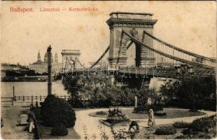 Budapest, Lánchíd budai hídfő, kertészek munkában. Taussig Arth. 3027. (fl)