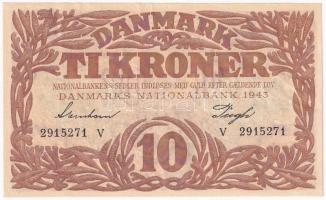 Dánia 1943. 10K V sorozatjel Svendsen - Pugh T:I- Denmark 1943. 10 Kroner V prefix, Svendsen - Pugh C:AU Krause P#31