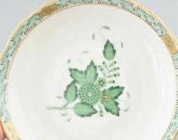 Herendi zöld Apponyi mintás teáscsésze aljjal. Kézzel festett, jelzett, kopott