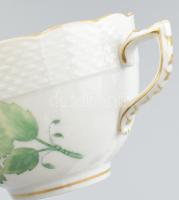 Herendi zöld Apponyi mintás teáscsésze aljjal. Kézzel festett, jelzett, kopott