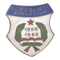 1958. Berzsényi Gimnázium zománcozott bronz iskolajelvény (22x25mm) T:1-