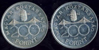 1992. 200Ft (2x) "Magyar Nemzeti Bank" Ag T:2/2+