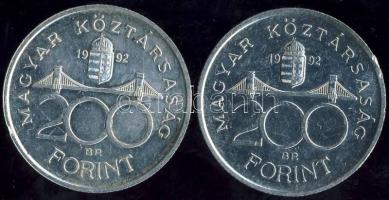 1992. 200Ft (2x) "Magyar Nemzeti Bank" Ag T:2/2+
