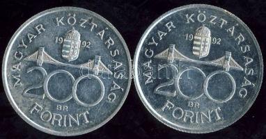 1992. 200Ft (2x) "Magyar Nemzeti Bank" Ag T:2/2+