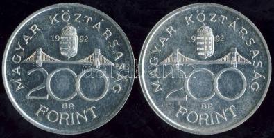 1992. 200Ft (2x) "Magyar Nemzeti Bank" Ag T:2/2+