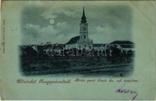 1899 (Vorläufer) Nagyvárad, Oradea; Körös-parti korzó, Református templom. Láng József kiadása / Cris riverside, Calvinist church (Rb)
