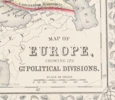 1866 Európa kézzel színezett térképe. 34x27 cm