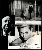 Alfred Hitchcock (1899-1980) filmrendező szivaros portréja (modern nagyítás) és két filmjének egy-egy jelenete, ezek ezüst zselatinos fotópapíron, 18x24 cm és 15x10 cm