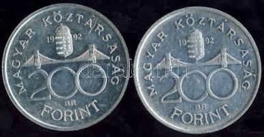 1992. 200Ft (2x) "Magyar Nemzeti Bank" Ag T:2/2+