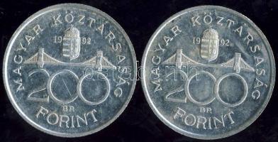 1992. 200Ft (2x) "Magyar Nemzeti Bank" Ag T:2/2+