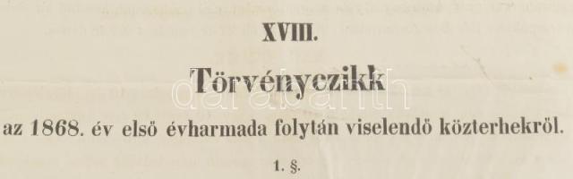 1868 "1865/7-ik évi Országgyűlési Törvényczikkek. XIII.-XVIII. Buda, 1868, M. Kir. Tud. Egyetem...