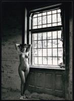 cca 1987 Akt modell a rácsos ablak előtt, szolidan erotikus felvétel, 1 db modern nagyítás jelzés nélkül, 23,6x17 cm