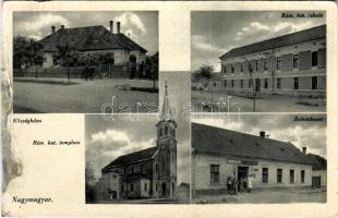 1940 Nagymagyar, Velky Mager, Zlaté Klasy; községháza, Római katolikus templom és iskola, szövetkezeti üzlet és saját kiadása / town hall, church and school, cooperative shop (r)