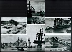 Különböző időben készült felvételek a Ferencz József híd, később Szabadság híd építéséről és újjáépítéséről, a néhai Lapkiadó Vállalat központi fotólaborjának archívumából 6 db modern nagyítás, 10x15 cm