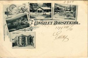 1899 (Vorläufer) Borszék, Borsec; Főkút, Lázár fürdő, Kossuth kút, Villa csoport / spa, spring source, bath, villas. Art Nouveau, floral (Rb)