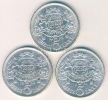 Lettország 1929-32. 5L Ag 3 klf évszámú db teljes sor T:2