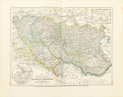 1851 Bosznia-Hercegovina színezett acélmetszetű térképe / Map of Bosnia-Herzegowina steel plate engraving 30x24 cm