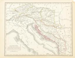 cca 1850 Pannonia, Illiricum és a környező tartományok, színezett acélmetszetű térkép 28x22 cm