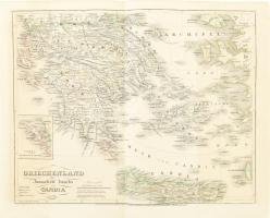1854 Görögország és az Ion tenger színezett acélmetszetű térkép / Map of Greece and the Ionian Sea steel plate engraving 30x24 cm