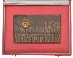 1970. Somogy Megyében Végzett Tanácsi Munkáért 1950-1970 részben zománcozott bronz plakett, eredeti tokban (67x103mm) T:1-