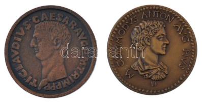 1966. Savaria Karnevál Szombathely / Claudius Caesar AVG PM TRIM PPP kétoldalas, bronzírozott Al emlékérem (30mm) + 1989. MÉE Savaria / Commodus császár kétoldalas bronz emlékérem (29mm) T:1-1-