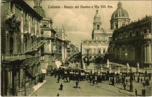 1920 Catania, Piazza del Duomo e Via Vitt. Em. / street, square, tram (EK)