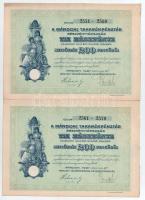 Mándok 1927. "Mándoki Takarékpénztár Részvénytársaság" tíz részvénye egyenként 20P-ről, ös...