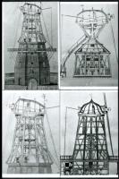 Különféle szélmalmok szerkezeti rajzai, Kerny István gyűjtéséből 4 db mai fotómásolat, 15x10 cm