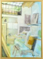Szablyár Zsuzsanna (1973): Műterem. Olaj, vászon, kartonon. Jelzett. Fakeretben, 70×50 cm