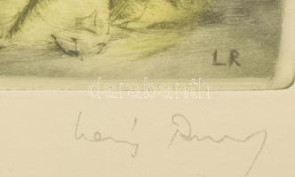 Láng Rudolf (1904-1991): Leonóra. Színes rézkarc, papír. Jelzett. Üvegezett fakeretben. 19,5×14 cm