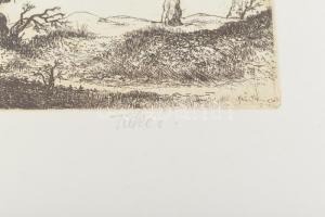 Tuka László (1924-2007): Réten. Színes rézkarc, papír, jelzett, számozott (25/100). Üvegezett fakere...