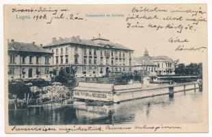 1906 Lugos, Lugoj; Gimnázium és színház, Karl-féle úri és női uszoda / grammar school, theatre, swimming pool, bath (EK)