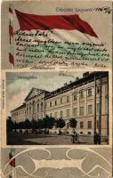 1906 Lugos, Lugoj; Vármegyeház. Auspitz Adolf kiadása. Szecessziós magyar zászlós keret / county hall. Art Nouveau frame with Hungarian flag (EK)