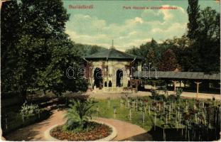 1910 Buziásfürdő, Baile Buzias; Park részlet a József-forrással. Francz József kiadása / spa, park, spring source (kopott sarkak / worn corners)