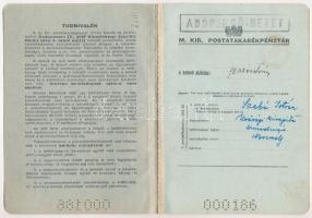 1939-1940. 2 darab " A Magyar Királyi Postatakarékpénztár" betétkönyv, kitöltve, perforáci...