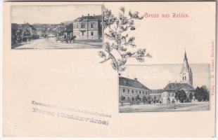 Feketehalom, Zeiden, Codlea; tér és utca. H. Zeidner kiadása / square and street. Art Nouveau, floral