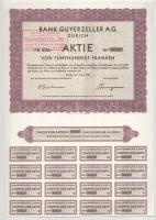 Svájc / Zürich 1930. "Guyerzeller Bank" 500Fr-ról szóló részvénye szelvényekkel, pecsételé...