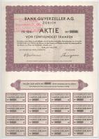 Svájc / Zürich 1930. "Guyerzeller Bank" 500Fr-ról szóló részvénye szelvényekkel, pecsételé...