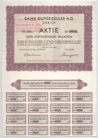 Svájc / Zürich 1930. "Guyerzeller Bank" 500Fr-ról szóló részvénye szelvényekkel, pecsételé...