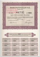 Svájc / Zürich 1930. "Guyerzeller Bank" 500Fr-ról szóló részvénye szelvényekkel, pecsételé...