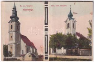 1915 Mezőtelegd, Tileagd; Református és Római katolikus templom / churches (fa)