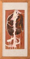 Léka (?) Zsolt jelzéssel: Absztrakt kompozíció. Monotípia (zománcfesték, vegyes technika), karton, fakeretben, 35x17 cm