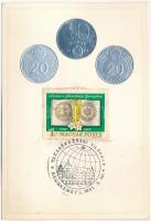 1981. Takarékossági Világnap emléklap 10Ft és 20Ft (2x) érmék domború képével, bélyeggel, bélyegzéssel