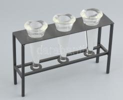 Kémcső váza, asztali dísz. üveg, fém. 30x24 cm